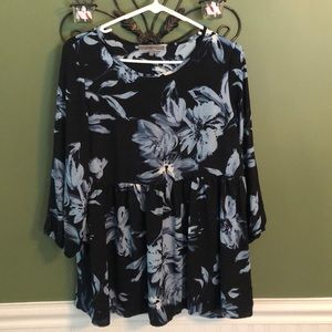 loose peplum blue floral blouse